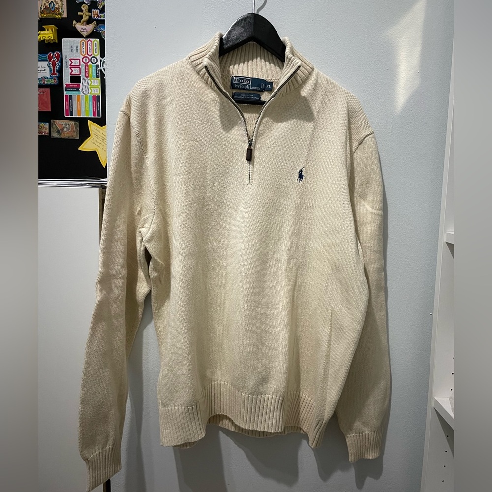 Polo by Ralph Lauren Men's XL Cream Zip-Up Sweater